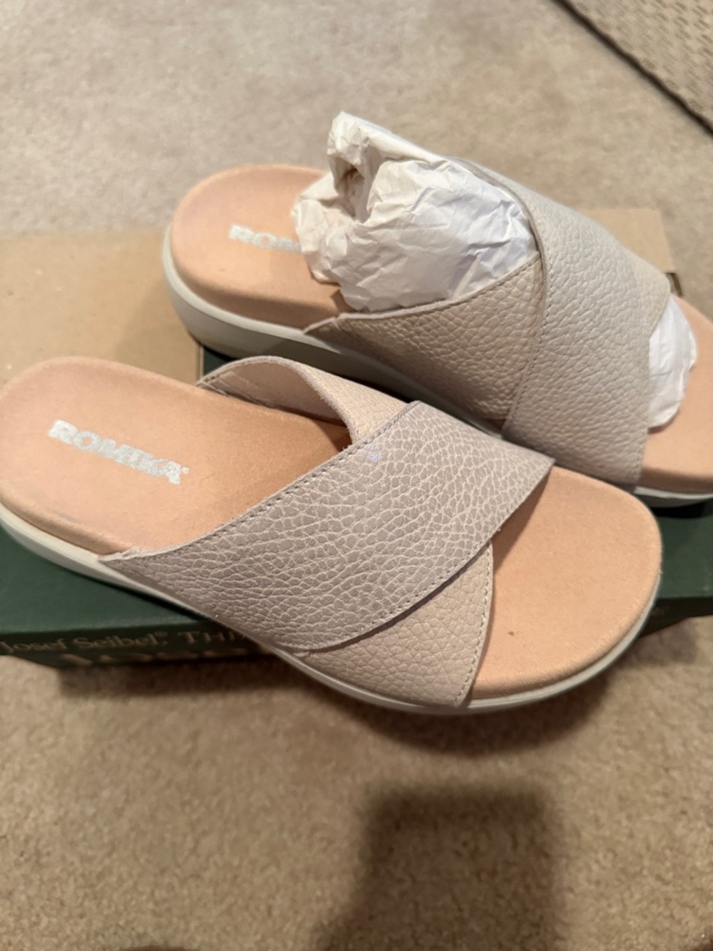 Romika Neutral Beige Crossover Slide Sandals
